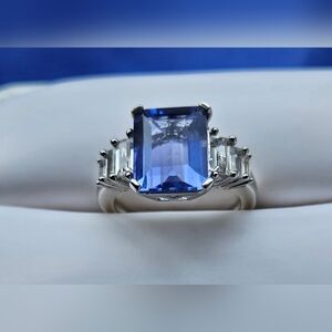 Color Change Fluorite & White Topaz Ring  Sterling Silver 6.25cttw